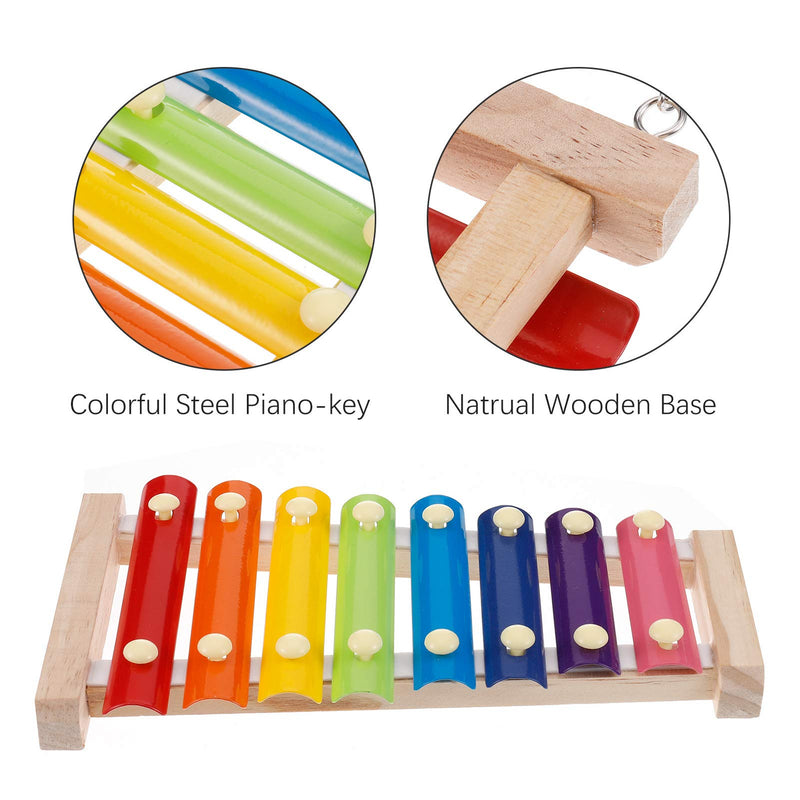 Winkwinky Wooden Chicken Xylophone Toy, Suspensible Hen Musical Toy with 8 Metal Keys and 1 Grinding Stone, Coop Pecking Toy for Chicken Bird Parrot Macaw Hens - PawsPlanet Australia