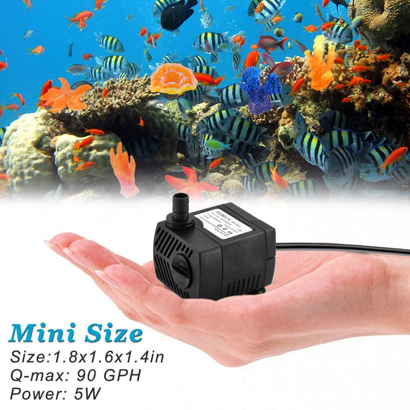 DOMICA 90 GPH Mini Submersible Pump, Small Fountain Pump (5W 350L/H) for Water Feature, Aquariums, Fish Tank, Tabletop Fountain, Pet Fountain, Indoor or Outdoor Pond Fountain - PawsPlanet Australia