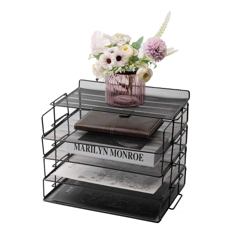 4 Tier Stackable Letter Tray with Desk Stand Folders Letters Paper Desk Trays Metal Black - PawsPlanet Australia