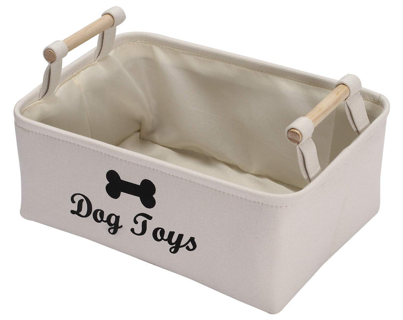 Xbopetda Canvas Dog Toy Basket Dog Treat and pet toy Storage Bin Dog Food Storage Pet Treat Canisterv with wooden handle, Large(Beige) 38*27*15 CM Beige - PawsPlanet Australia