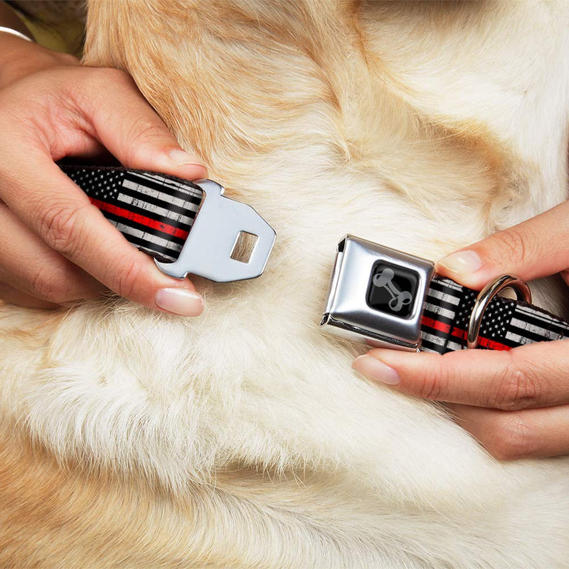 [Australia] - Dog Collar Seatbelt Buckle Thin Red Line Flag Weathered Black Gray Red 15 to 26 Inches 1.0 Inch Wide 
