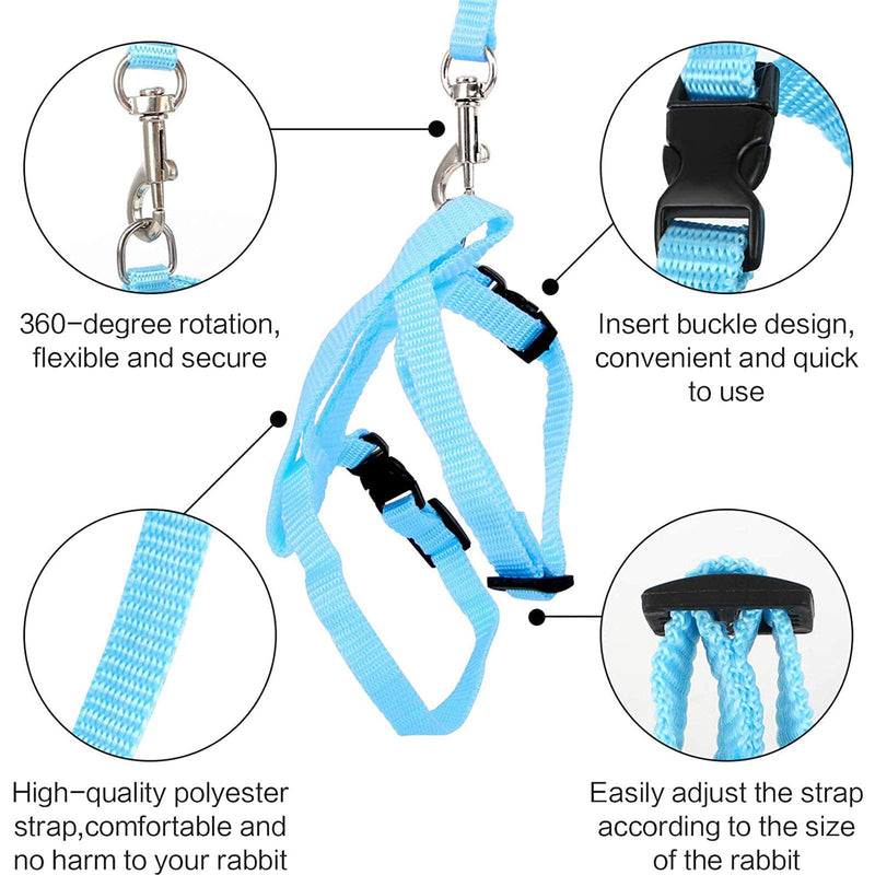 2 Pcs Rabbit Leash Rabbit Collar Rabbit Harness with Leash Adjustable Pet Harness Harness for Small Pets Pink Blue - PawsPlanet Australia