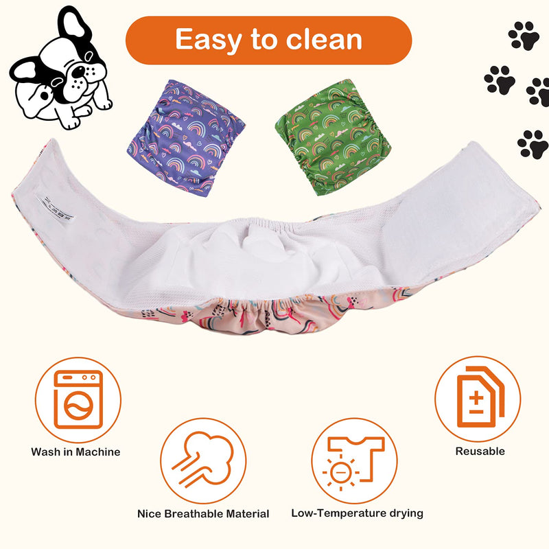 Docuwee Male Dog Wraps Belly Bands (3 Pack) , Washable Reusable Absorbent Dog Diapers for Small Medium and Large Dogs, Puppy Incontinence,Original Cute Pattern Rainbow clouds XS(7''-9'') - PawsPlanet Australia