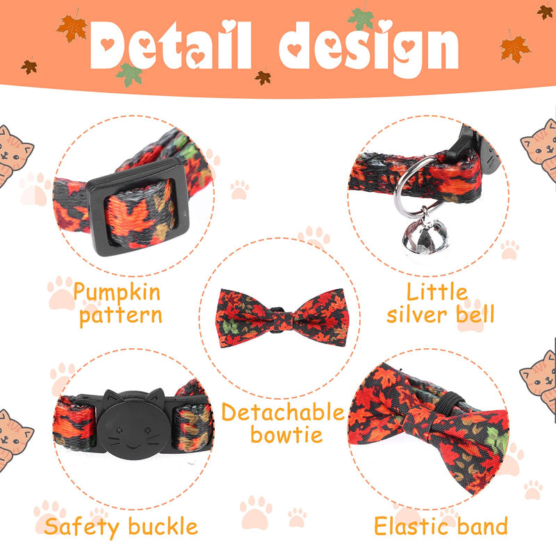 Droutti 2 Pieces Autumn Cute Kitten Collars with Bell Removable Cloth Flowers Bowtie Breakaway Cat Collars Adjustable Cat Collar Fall Halloween Thanksgiving Bowtie Daisy Flower Charm Cat Collar Type B - PawsPlanet Australia