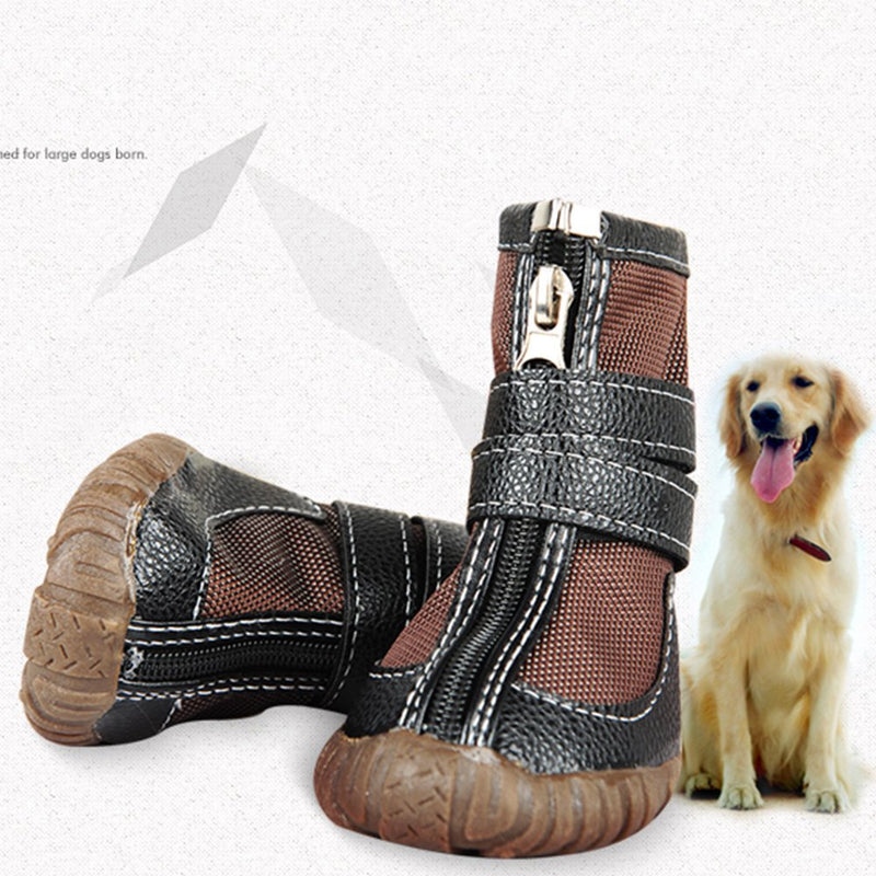 [Australia] - FLAdorepet Large Big Dog PU Leather Sport Shoes Winter Waterproof Pet Dog Puppy Martin Boots Non-Slip Pitbull Golden Retriever Rain Shoes 10 (W2.5" x L3.3") Brown 