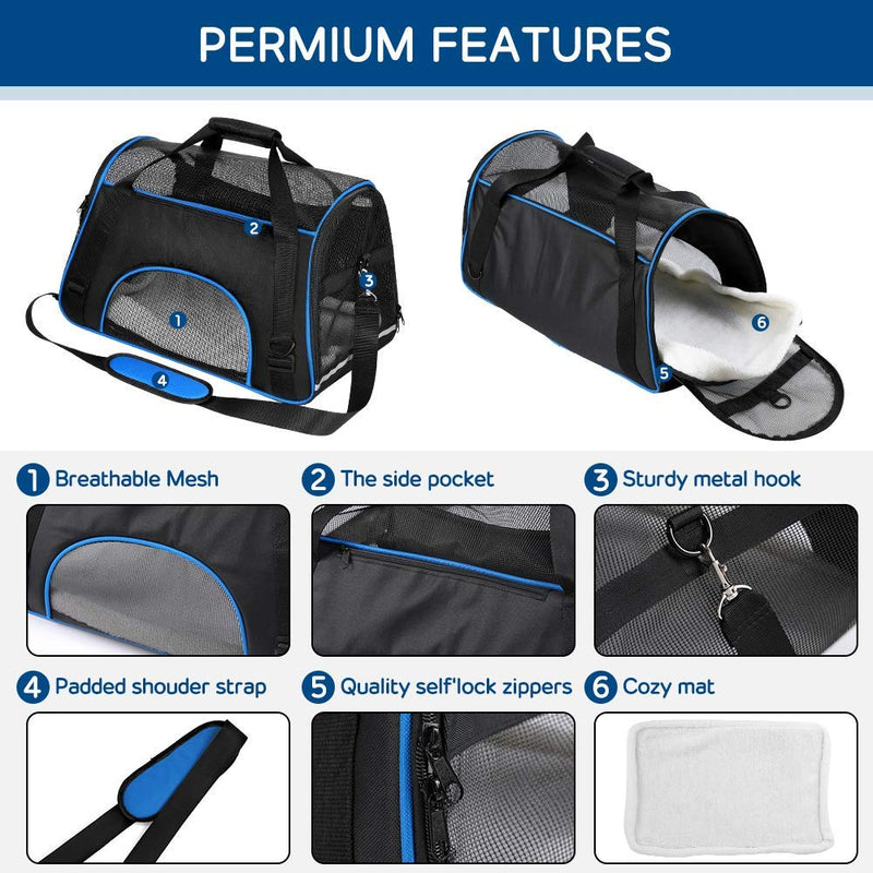 [Australia] - YOUTHINK Pet Travel Carrier Airline Approved, Soft Sided Dog Carrier for Small Medium Puppy & Cats Size 19.5x11.5x11.5 Black 