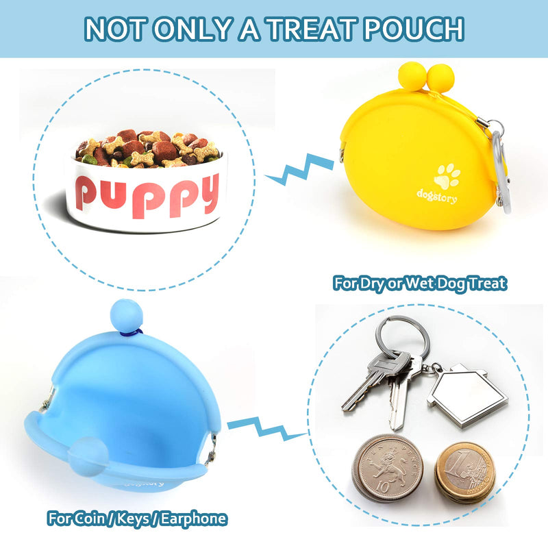 2 Pcs Dog Cat Treat Pouch, Silicone Dog Food Container Portable Pet Training Bag Walking Accessories Multi-Purpose Pouch Coin Purse Key Case with Semi-Closed Opening (Blue and Yellow) - PawsPlanet Australia