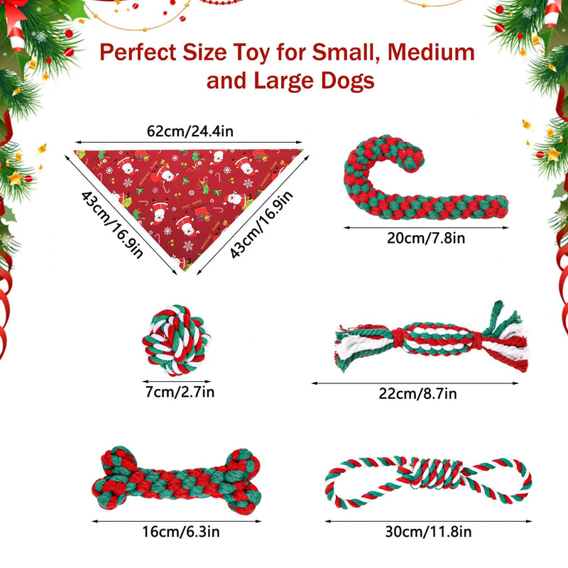 GothicBride Pack of 6 dog toys Christmas, gift Christmas contains 5 dog toys rope natural cotton & 1 red dog bandana, dog chew toy Christmas dog toy candy cane - PawsPlanet Australia