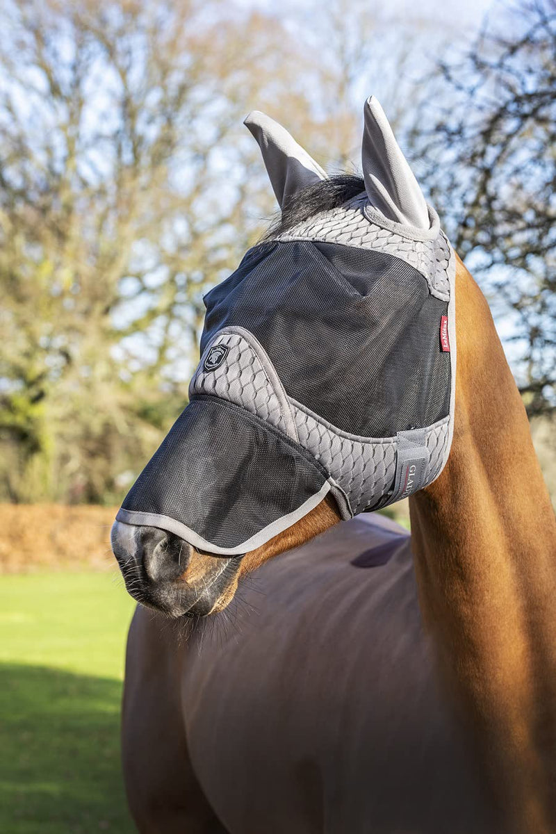 LeMieux Horse Gladiator Full Mask in Grey - 4 Way Stretch Lycra - Breathable Mesh - Small - PawsPlanet Australia