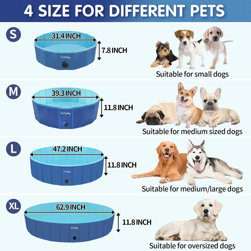 furrybaby Foldable Dog Pool For Dogs, Dog Padding Pool Portable For Dog Bath, Plastic Dog Swimming Pool Large Hard Kid Pool (Navy 80 * 20cm) Small (80×20cm) Blue - PawsPlanet Australia