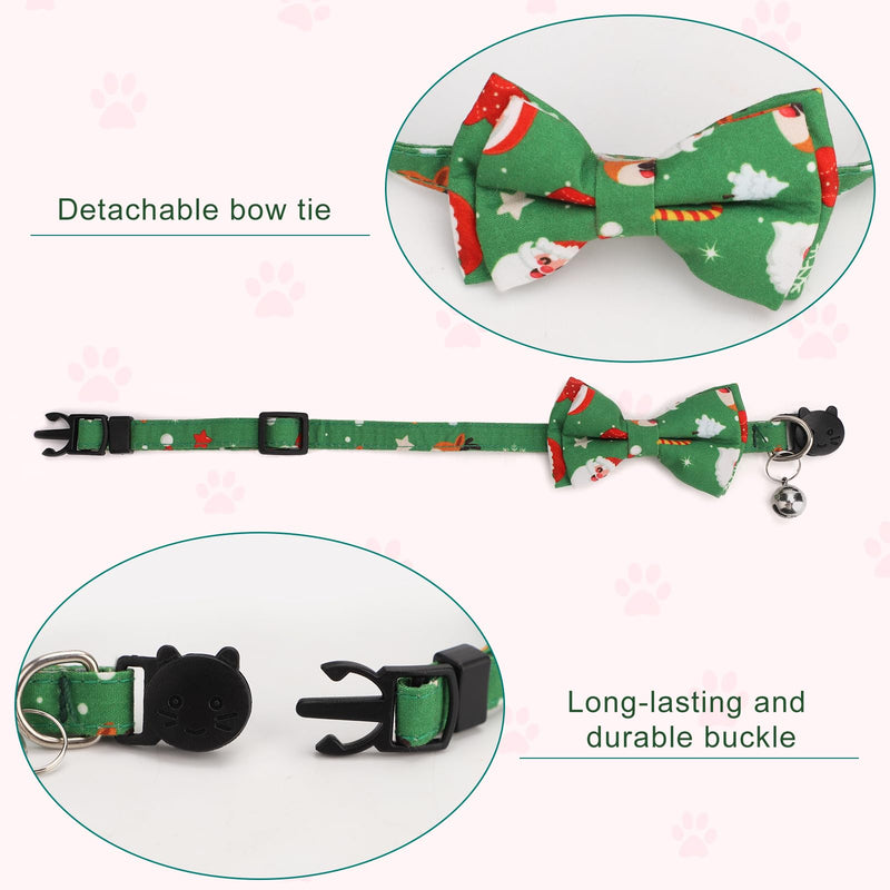 Pack of 2 Christmas Cat Collars with Bells and Bow Tie, Removable Adjustable Cat Collar Breakaway Cute Kitten Collar for Cats Puppies (Red Snowman + Green Santa Claus) - PawsPlanet Australia