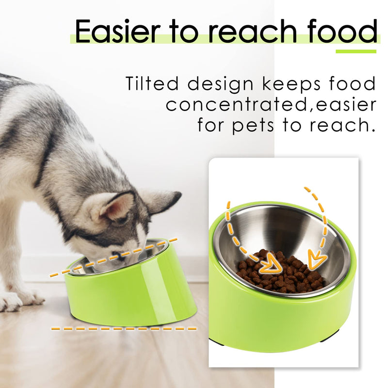 SUPERDESIGN Mess Free 15° Slanted Bowl for Dogs and Cats, Tilted Angle Bulldog Bowl Pet Feeder, Non-Skid & Non-Spill, Easier to Reach Food L/600ml Green L/3 Cup - PawsPlanet Australia
