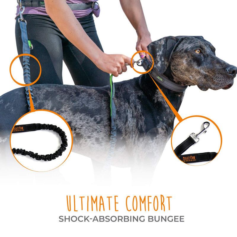 Mighty Paw Hands Free Dog Leash | Premium Runners Pet Lead and Adjustable Hip Belt. Lightweight Reflective Bungee System for Training, Walking, Jogging, Hiking and Running. 36 inch Black - PawsPlanet Australia