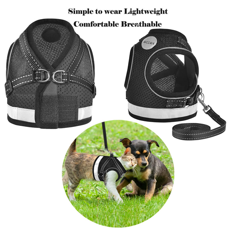 Cat Harness and Leash for Walking, Kitten Escape Proof Harnesses, Adjustable Reflective Puppy Vest Harness with Leashes Set, Easy Adjustable Soft net Breathable Pet Safety Jacket XS (Chest: 7" - 9") Black - PawsPlanet Australia