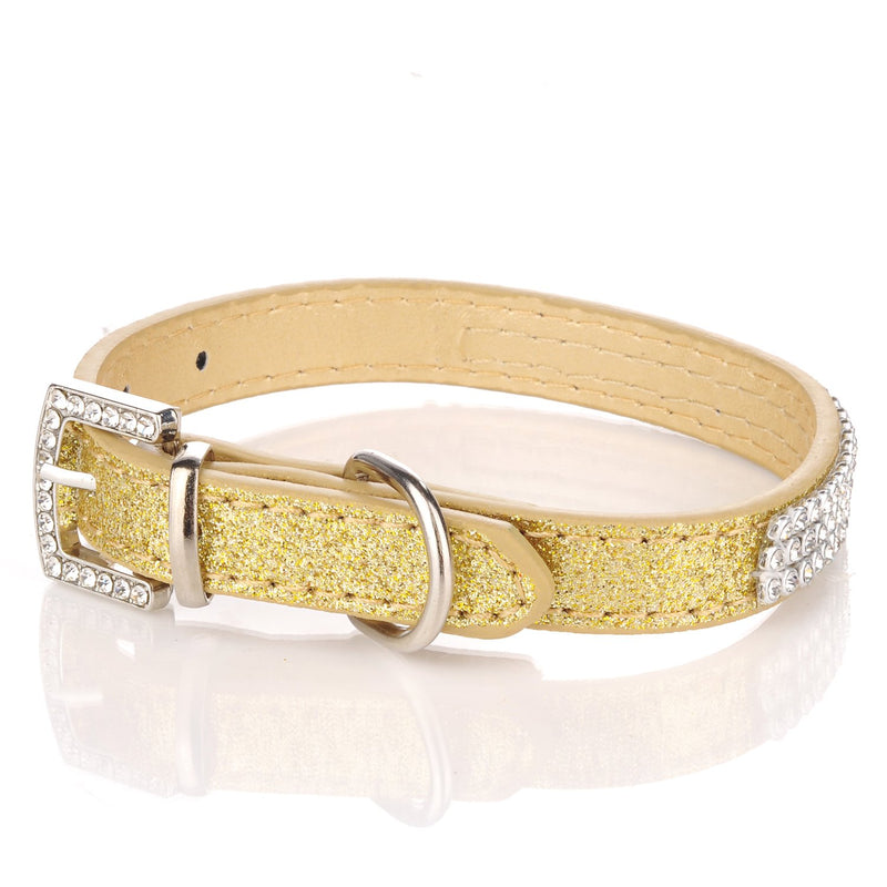 LOVPE,Dog Collar,Glitter Powder Leather+Bling Crystal Pet Collar, [Adjustable Collars for Dogs] Neck 8~11 inch (XS, Gold) XS - PawsPlanet Australia