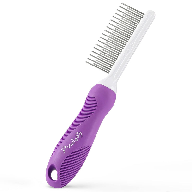 Detangling stainless steel pet comb with long and short teeth for removing matted fur, knots and tangles - detangler tool accessory for safe and gentle DIY grooming for dogs and cats - PawsPlanet Australia