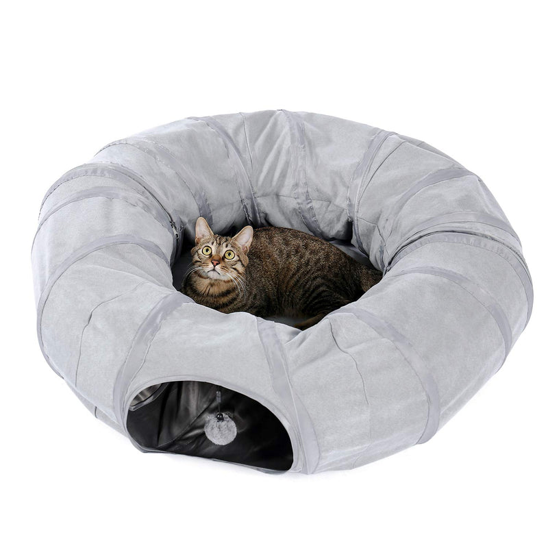 PAWZ Road cat tunnel cat toy dog tunnel donut circle shape foldable removable gray - PawsPlanet Australia
