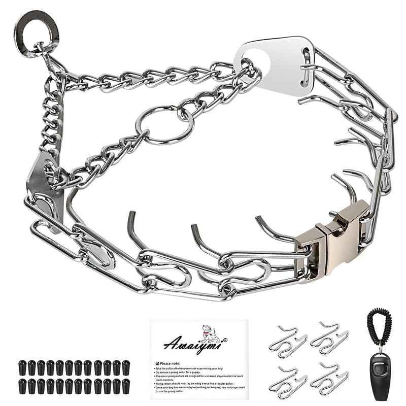 Awaiymi Dog Prong Training Collar with Quick Release Buckle, Adjustable Stainless Steel Dog Choke Pinch Collar Links with Comfort Caps for Small Medium Large Dogs - PawsPlanet Australia