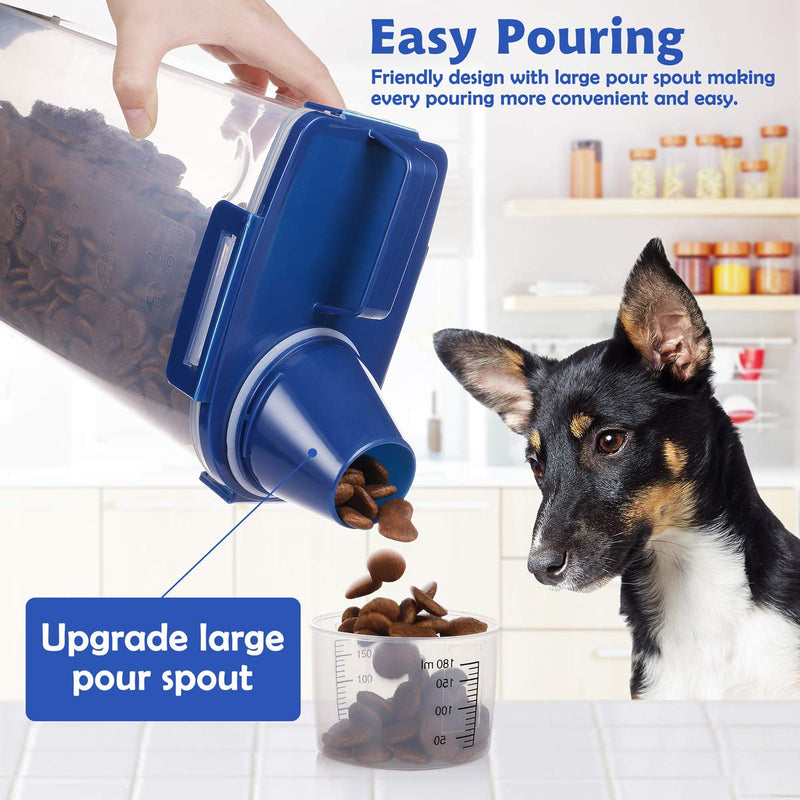 Kytely Upgraded Small Dog Food Storage Container, Airtight Cat Dry Food Container with Measuring Cup, Pet Food Container 4 Seal Buckles Food Dispenser for Regular Food, Dogs, Cats, Birds Blue - PawsPlanet Australia