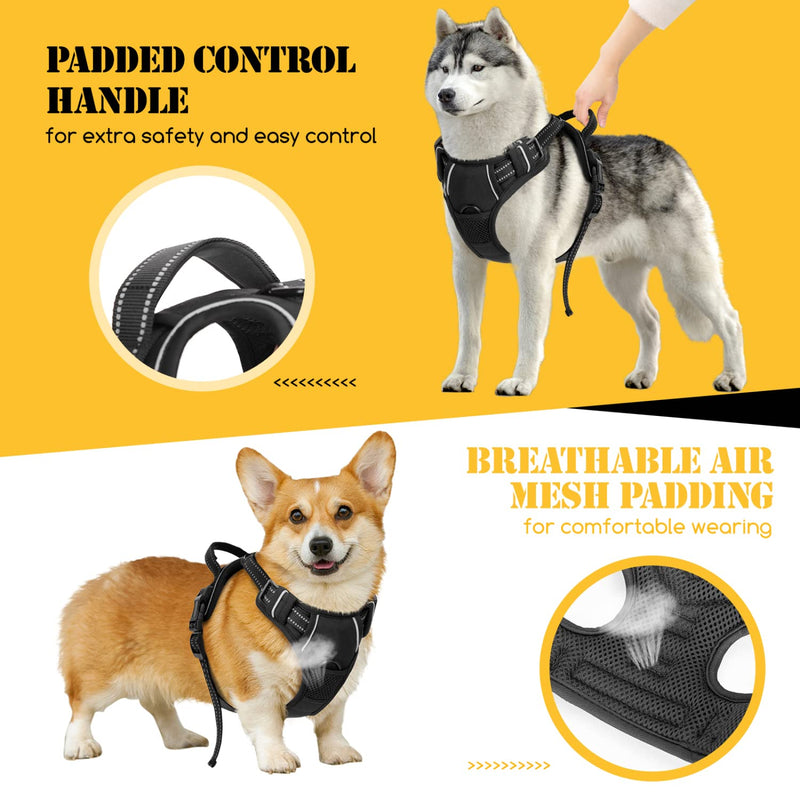 Nobleza - Anti-Pull Dog Harness, Reflective Vest Harness Dog with Handle, Soft Breathable Chest Harness for Dog, Adjustable Dog Harness Small Dogs, Black (S) S - PawsPlanet Australia