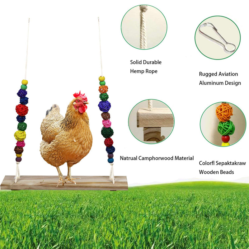 O'woda Natural Wooden Chicken Swing Perch (39.5 x 7 x 1.5cm), Bird Hanging Toys with Rattan Balls and 1.2M Twine Rope + 1 x Vegetable Fork (50cm), Handmade Stand Toy for Hen Parrot Macaw Training - PawsPlanet Australia