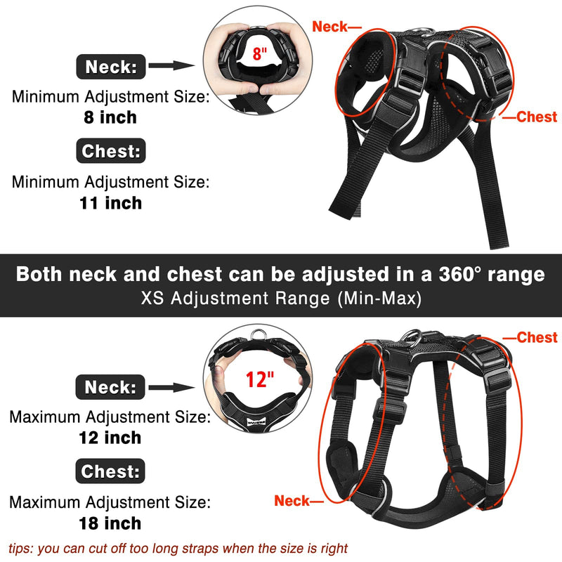 WINSEE Small Dog Harness and Leash with 4 Buckles for Big Cat,Escape Proof Breathable Cat Harness for Walking, Soft Adjustable No Pull Vest Harnesses for Cats/Small Dogs XS:Neck 8"-12"｜Chest 11"-18" Black - PawsPlanet Australia