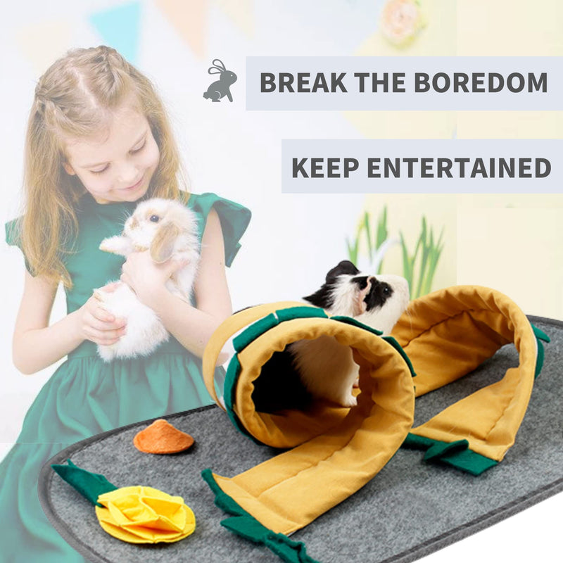 JanYoo Rabbit Foraging Mat Bedding Toys for Bunnies Guinea Pig Tunnel Pellets Feeder Feeding Snuffle Pad Bed Accessories Rug - PawsPlanet Australia