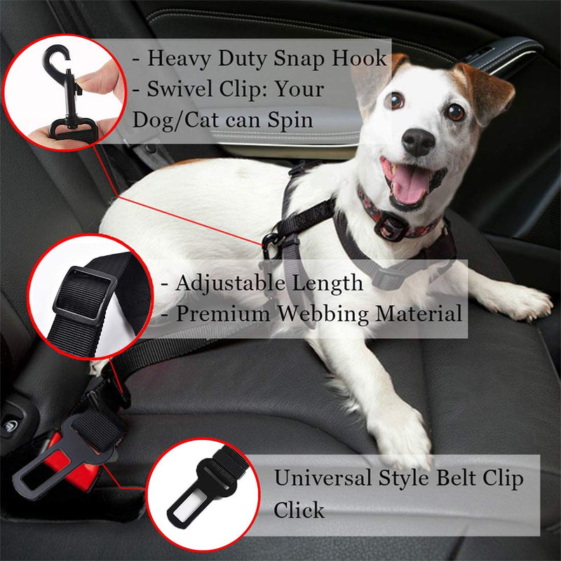 [Australia] - Hualeeya Dog Seat Belt – Elastic Buffer Nylon Strap & Universal Solid Metal Vehicle Buckle, Adjustable Carabiner, High Density Material Safety Harness for Puppy & Kitten Travel, Pure Black Plated 