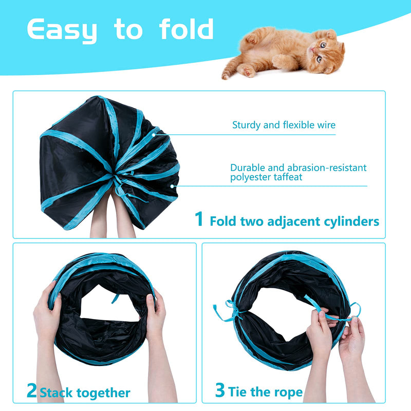 Sheldamy S-2-Way Cat Tunnels for Indoor Cats, Collapsible Cat Play Tunnel, Interactive Toy Maze Cat House with 1 Play Ball for Cats, Puppy, Kitty, Kitten, Rabbit Blue & Black - PawsPlanet Australia