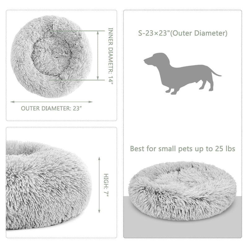 [Australia] - GASUR Dog Bed Cat Beds Donut, Soft Plush Round Pet Bed XS Small Medium Size Calming Bed, Self Warming Winter Indoor Snooze Sleeping Kitten Bed Puppy Kennel 23*23 Frost 