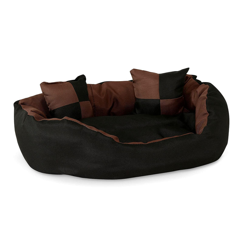 dibea Warm Basket Tearproof/Waterproof Cushion Dog/Cat Bed with Pillow, 65 x 50 x 20 cm, Black/Brown black / brown 65x50x20 cm - PawsPlanet Australia