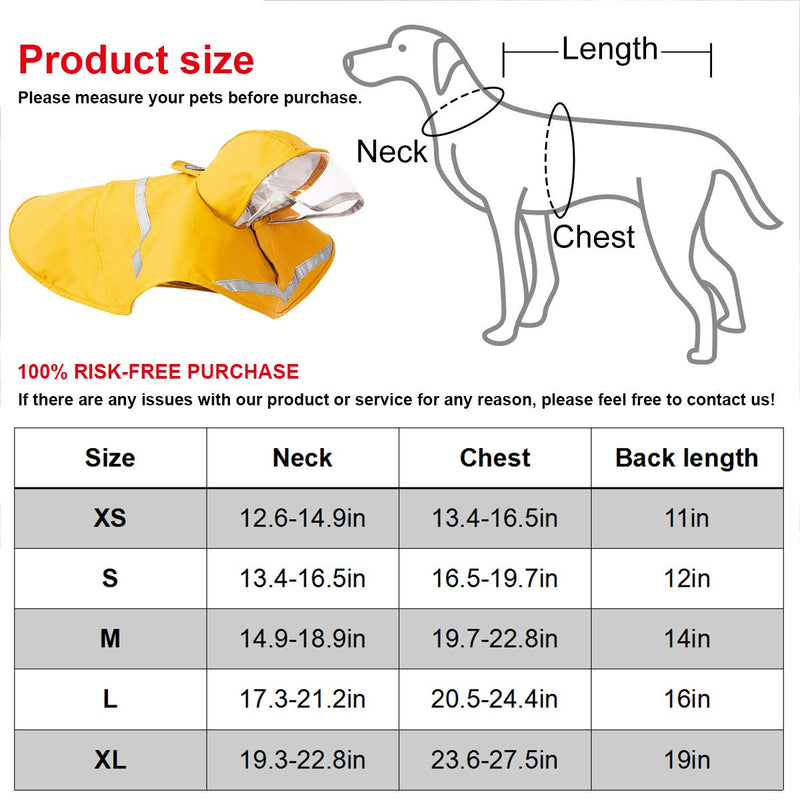 Dog Raincoat Hooded Poncho, Waterproof Adjustable Pet Raincoat with Reflective Strip, Lightweight Dog Rain Jacket Suitable for Small Medium Large Dogs, Available in All Seasons (Yellow) XS Back length (11in) Yellow - PawsPlanet Australia