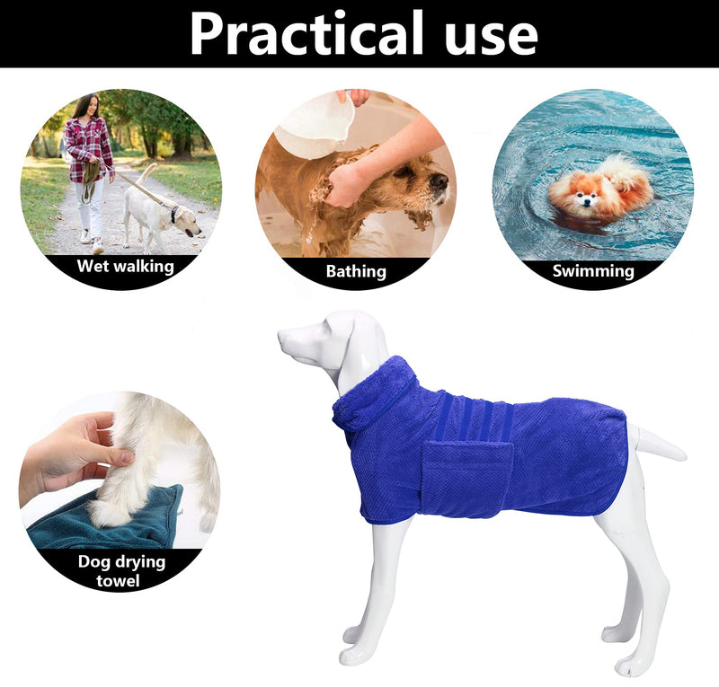 Geyecete Dog Drying Coat -Dry Fast Dog Bag - Dog Bathrobe Towel - Microfibre Fast Drying Super Absorbent Pet Dog Cat Bath Robe Towel,Luxuriously Soft, X-Small Blue(Pineapple grid) - PawsPlanet Australia