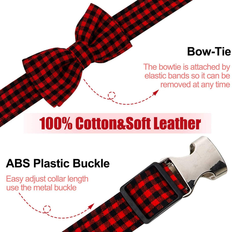 Dog Bow Tie, HAOPINSH Bow Tie Dog Collar Dog Plaid Bow Tie Collar Buckle Light Adjustable Dog Collar for Dogs Cats Pets Soft Comfortable Red Medium 11-18Inch - PawsPlanet Australia