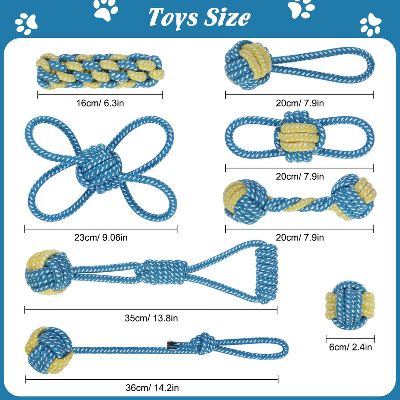 ETACCU Dog Toy Dog Rope Toy, 8 Piece Dog Toy Set for Small Dogs, Dog Toy Intelligence, 100% Cotton Indestructible Dog Toy Rope, Puppy Toy (Blue) Blue/Small Dogs - PawsPlanet Australia