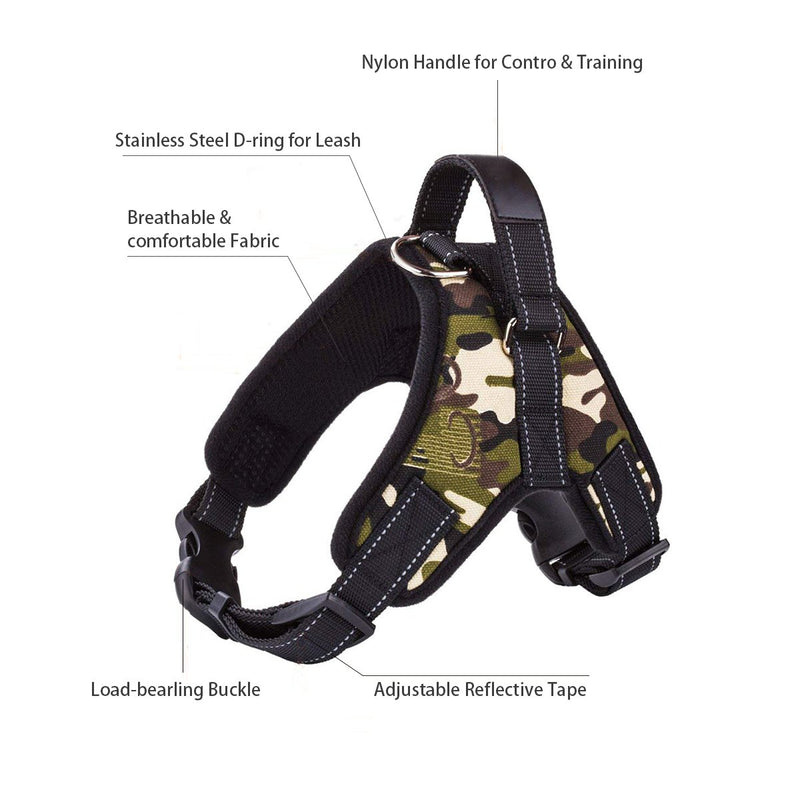 FancyWhoop Pet Dog Harness No Pull Adjustable Pet Walking Harness Dog Body Vest Comfort Control for Dogs in Walking Training-Camouflage Green-L-Chest 63-84cm-0.158KG L - PawsPlanet Australia