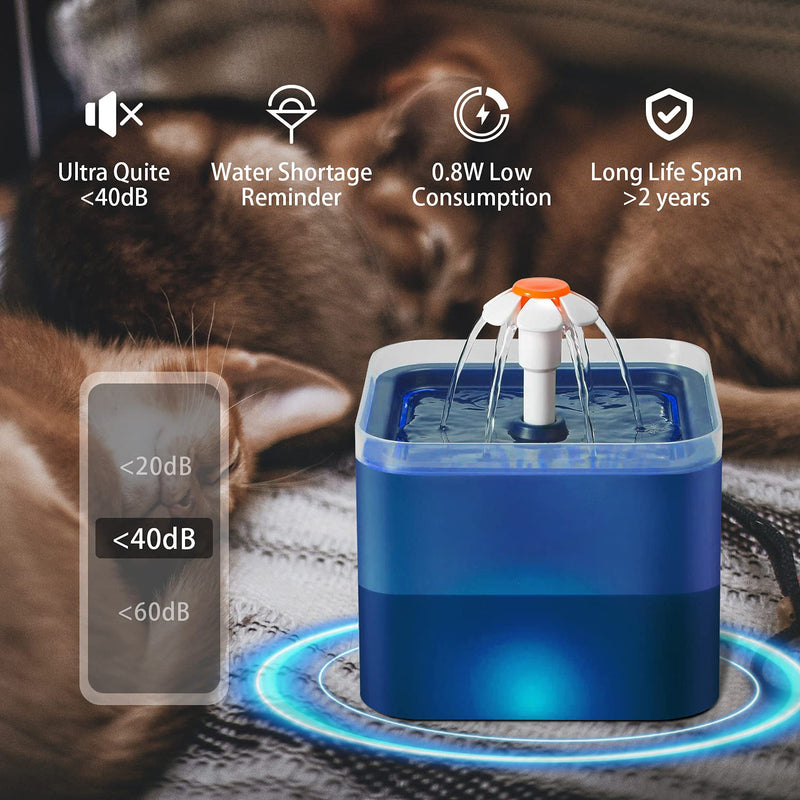 Automatic Cat Water Fountain with LED Light 67oz/2.4L Quiet Flowing Pet Fountain for Cats Small Dogs Other Pets Hygienic Water Dispenser for Pets Blue - PawsPlanet Australia