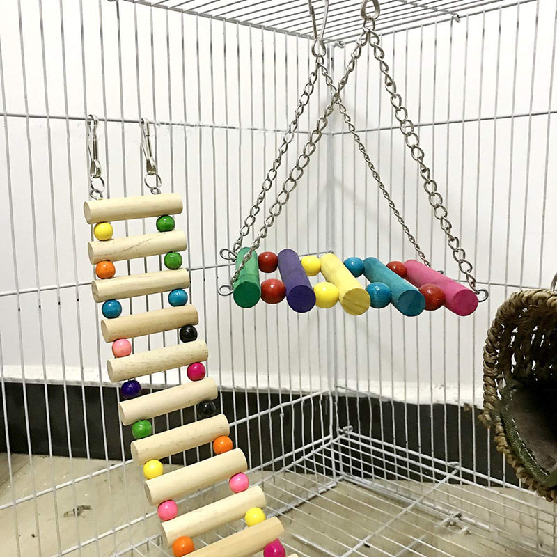 HelloCreate Combination Toy, 3pcs Pet Hamster Hanging Toy Set Hanging Bed Wood Ladder Swing Cage Toy for Squirrel Chinchilla Rat Playing Sleeping - PawsPlanet Australia
