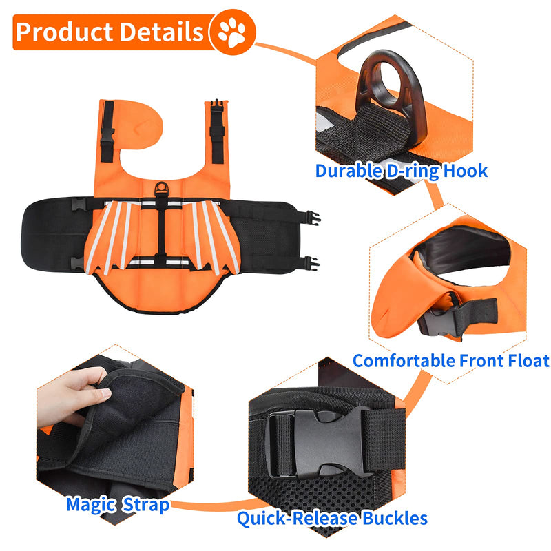 Malier Dog Life Jacket, Unique Wings Design Pet Flotation Life Vest for Small, Middle, Large Size Dogs, Dog Lifesaver Preserver Swimsuit with Handle for Swim, Pool, Beach, Boating (M, Orange) Medium - PawsPlanet Australia