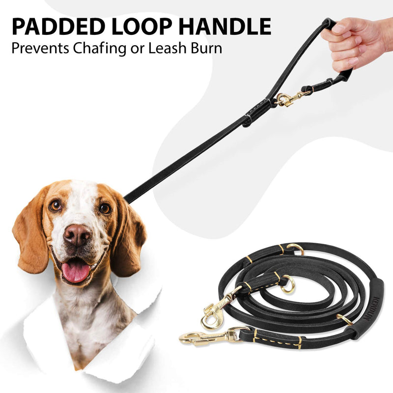 Pauli Edelstahldesign KENDUN Leather Dog Lead for Large Dog [Hands Free] [Comfort Grip Handle] [Shock-Absorbing] Strong Braided Dog Training Leash (7.5FT, Black) 7.5FT - PawsPlanet Australia