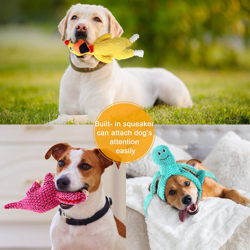VIEWLON Squeaky Dog Toys, 3 Pack Dog Plush Toy Set, Durable Puppy Chew Toys for Teeth Cleaning, Interactive Training Toys for Small Medium Dogs - Scream Chicken, Dinosaur and Octopus. - PawsPlanet Australia