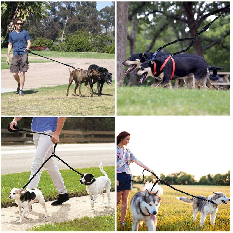 Double Dog Lead 360°Swivel No Tangle,Dual Bungee Leash Splitter for Training&Walking 2 Medium, Large Dogs, Reflective Dog Leads with Soft Padded Handle(Extra Dog Trainer and Garbage Bag&Collector) Double Dog Lead (black)--2020 Upgrate Version - PawsPlanet Australia
