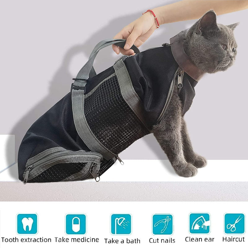 Cat Nail Clipping Cleaning Grooming Restraint Bag， Cat Kitten Travel Bag with Handle, Breathable Soft Touch with Mesh, Restraint Bag for Bathing, Nail Trimming，Anti-Scratch Cat Carrier Small Coffee Pink - PawsPlanet Australia