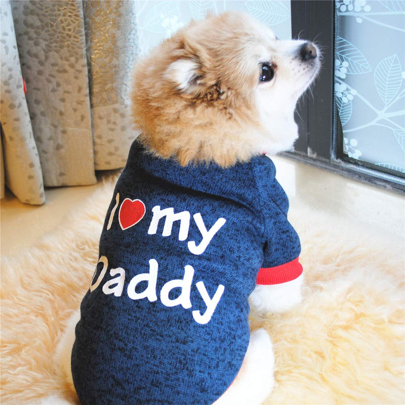 N / A Pet Winter Clothes, Fleece Dog Warm Coats Love Daddy Pet Clothing for Cats Puppy Small Dogs (S, Dark Blue) S Dark Blue Love Daddy - PawsPlanet Australia