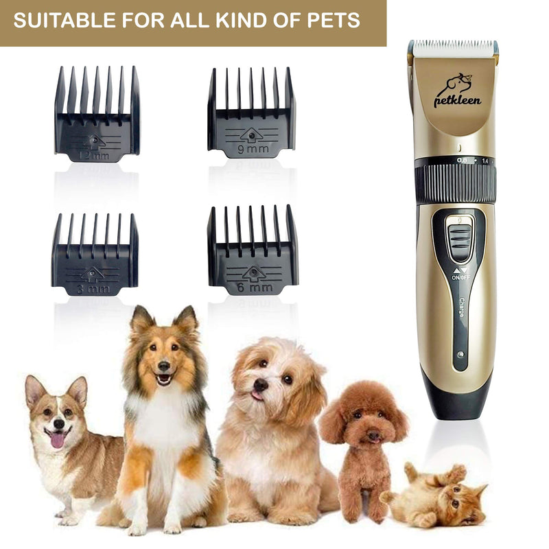 PetKleen Professional Pet Grooming Clippers Set with Stainless-Steel Scissors, 4 Comb Attachments, Nail Clippers, and File, 10 Pc Set, Low Noise Precision Trimmer for Dogs and Cats - PawsPlanet Australia