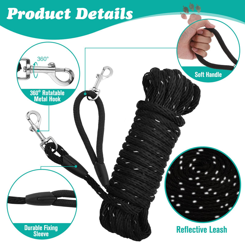 Reflective Dog Training Leash - 30FT Long Rope with Double Hooks, Heavy Duty Tie-Out Leash with Bag, Durable Check Cord for Small Medium Large Dog Walking, Playing, Training - PawsPlanet Australia