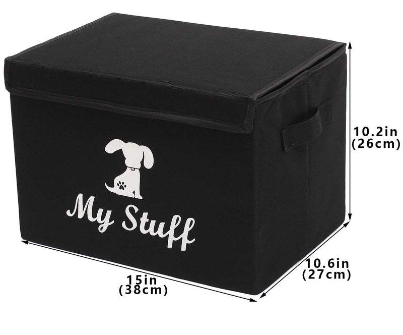 Morezi Dog storage bin 15"x11"x10" inch heavy duty dog toy basket with lid - collapsible water resistant dog toy bin for organizing dog toys and stuff - Black Dog Black 2 - PawsPlanet Australia