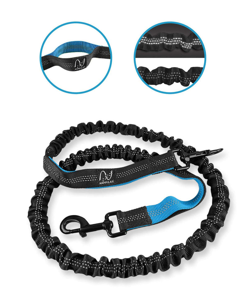 Happilax Dog Jogging Lead, Elastic Reflective Lead with Belly Strap, Up To 100 KG, 120 - 220 CM Black-Blue - PawsPlanet Australia