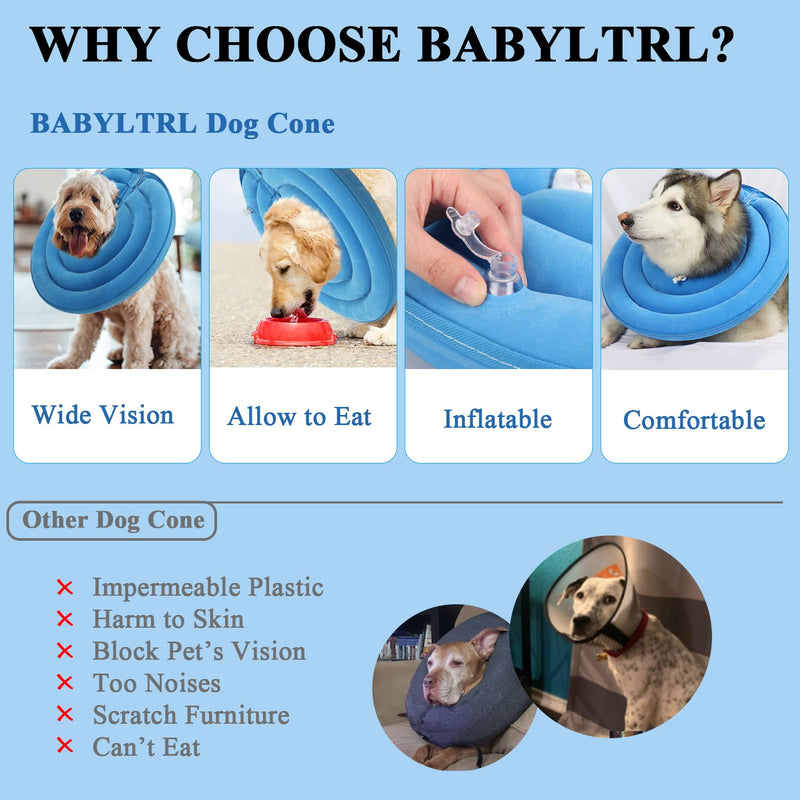 BABYLTRL Dog Cone Collar for After Surgery, Inflatable Pet Recovery Collar for Dogs and Cats, Soft Protective Recovery Cone to Prevent Pets from Touching Stitches, Wounds and Rashes Medium Blue - PawsPlanet Australia
