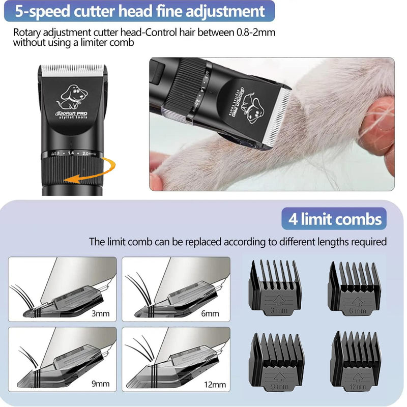 MQFORU Professional Quiet Powerful Electric Dog Hair Clipper with 2.8m Cord, Ceramic Blade, Removable and Washable, 4 Combs Rechargeable - PawsPlanet Australia